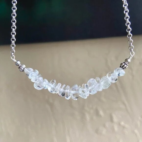 Quartz Bar Necklace Handmade Stainless Steel Chain Gemstones Chips Boho Gift - Picture 2 of 5